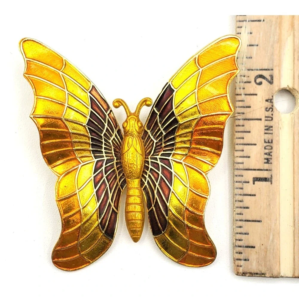Vintage German Butterfly Brooch Gold Tone Orange‎ Yellow Purple